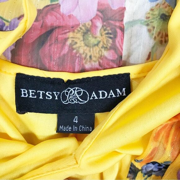 BETSEY & ADAM Yellow Floral Faux Wrap Mini Dress Long Sleeve Cocktail Size 4 New - Picture 6 of 14